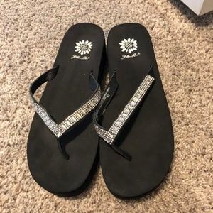 Clear beaded Yellow Box Flip Flops
